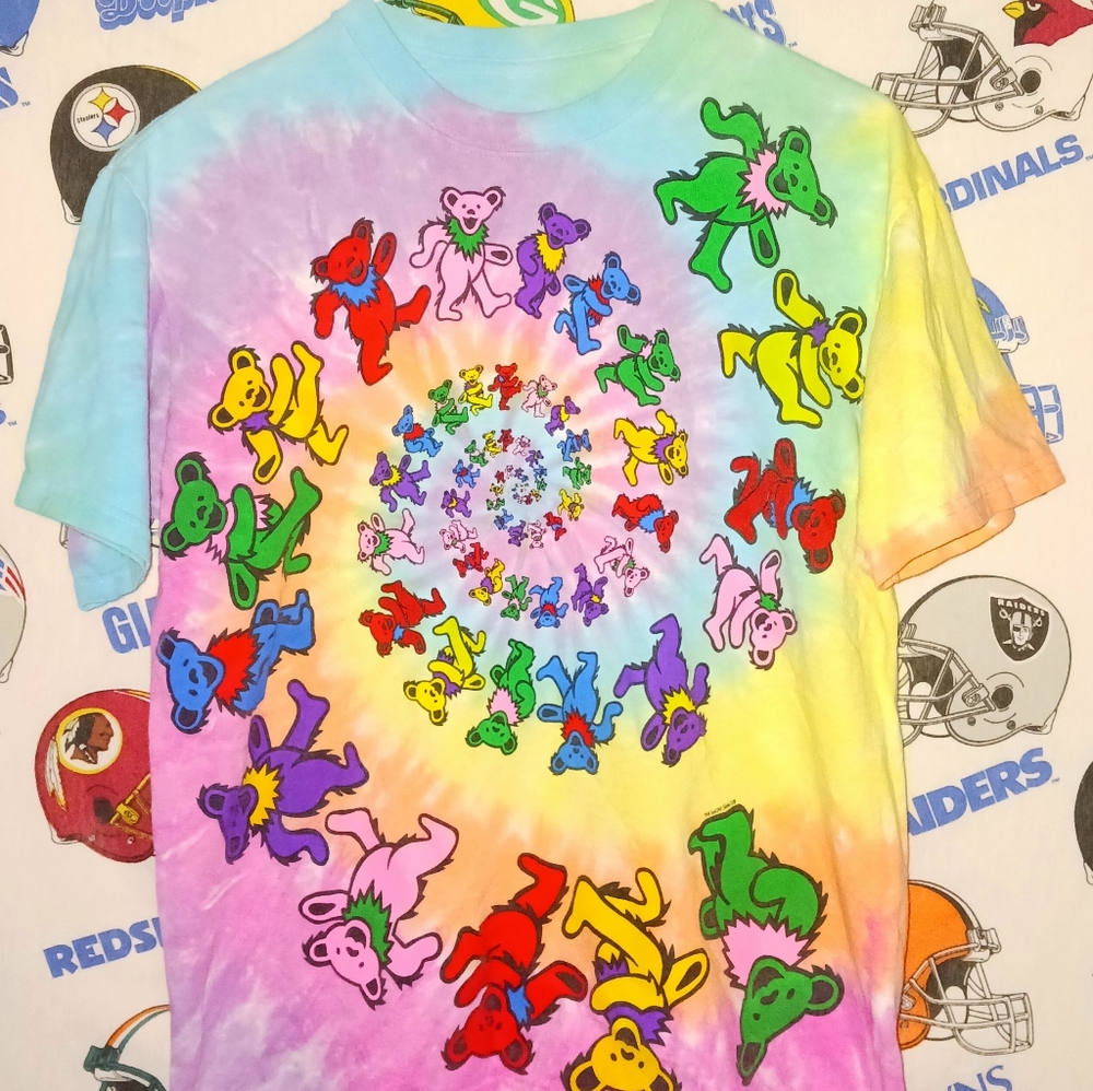 Liquid Blue Grateful Dead Rainbow Tie Dye Psychedelic Bears Graphic Tee Shirt
